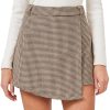 Women's Casual High Waisted Asymmetrical Hem A-line Plaid Faux Leather Dressy Wrap Skort Shorts