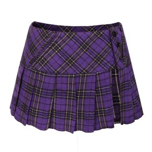 817QzyXI6ZL.jpg Mini Plaid Slit Skirt Women's US Size Pleated Skirt Schoolgirl Uniform, Multicolour