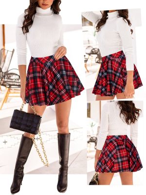 Pleated Mini Skirt Plaid Skirts High Waist A Line Skater Skirt for Lingerie Schoolgirl