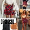 Pleated Mini Skirt Plaid Skirts High Waist A Line Skater Skirt for Lingerie Schoolgirl
