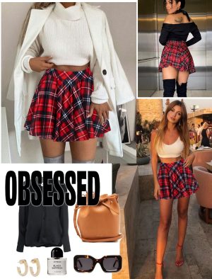 Pleated Mini Skirt Plaid Skirts High Waist A Line Skater Skirt for Lingerie Schoolgirl