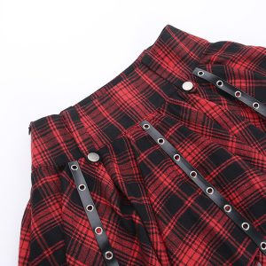 Womens Punk Plaid Skirt Gothic Pleated Mini Skirts A Line Grunge Harajuku Half Skirted Y2K Emo Checkered Skirt