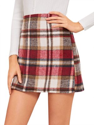 Women's Plaid Skirt High Waisted Pencil Mini Skirt