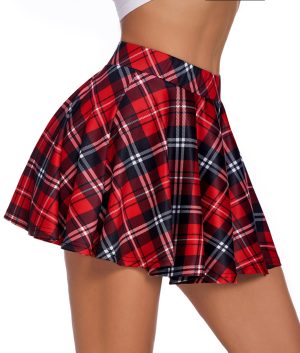 Pleated Mini Skirt Plaid Skirts High Waist A Line Skater Skirt for Lingerie Schoolgirl