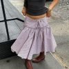 Y2k Plaid Midi Skirt for Women High Waist Tie Up Ruffle Trim Swing A Line Gingham Skirts Vintage Aesthetic Streetwear