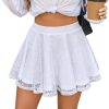 Skirts for Women Lace Pleated Ruffles Skater Skirt Elastic Waistband Sexy Basic Stretchy Flared Casual Mini Skirt