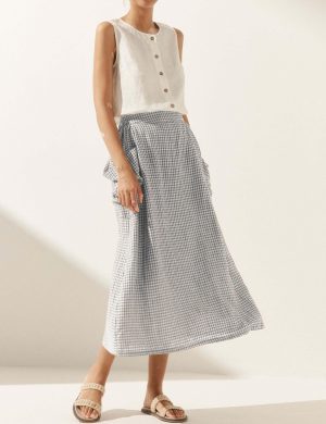 81OWg35dbYL.jpg Womens Plaid Midi Skirt Flowy Elastic High Waist Long Skirts with Pockets