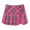 Mini Plaid Pleated Skirt Women's US Size Low Waist Slit Schoolgirl Uniform