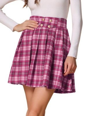 Plaid Mini Skirt for Women's Tartan A-Line Buffalo Vintage Pleated Skirts