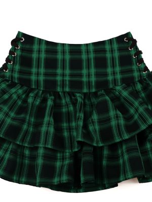 Womens Y2k Gothic Skirt High Waisted Lace Up Double Layered Ruffles Punk Mini Emo Skirts