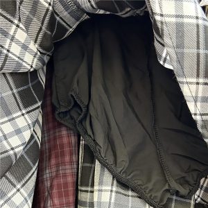 81dnV4mkqL.jpg Women's Y2k High Waist Plaid Patchwork Tiered Pleated Asymmetrical Hem Mini Skirt