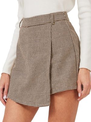 Women's Casual High Waisted Asymmetrical Hem A-line Plaid Faux Leather Dressy Wrap Skort Shorts