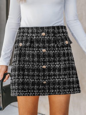 81klKDscyyL.jpg Women Skirts Tweed High Waist Mini Skirt Short Skirts