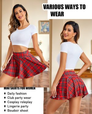 Mini Skirt for Women Pleated Drawstring High Waist Skater Skirt Sexy Lingerie Skirts S-XXL