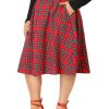 Plus Size Vintage Skirt for Women 2024 A-line Plaid Printed Flare Elastic High Waist Midi Skirts