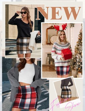 Plaid Skirts for Women, Pencil Mini Skirts for Women High Waist Bodycon Christmas Holiday Fall Winter Skirts 2024 Trendy