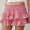 Womens Halloween Wizard Costume Elastic Waist Ruffle Layered Gingham Mini Skirt Dorothy Dress Fancy Skirt Lace Trim