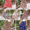 Womens Chiffon Long Skirt Elastic High Waist Floral Maxi Skirts Tiered Pleated A Line Boho Flowy Long Skirts