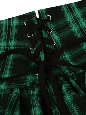 Womens Y2k Gothic Skirt High Waisted Lace Up Double Layered Ruffles Punk Mini Emo Skirts