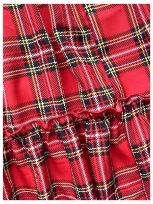 91dAbWXpiQL.jpg Women's Plaid High Waisted A Line Skirt Ruffle Hem Layered Holiday Maxi Skirts