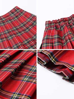 Women Girls Pleated Skirts with Shorts, Elastic Waist Uniform Plus Size Tennis Casual Skirt, 2 Years - US 4XL